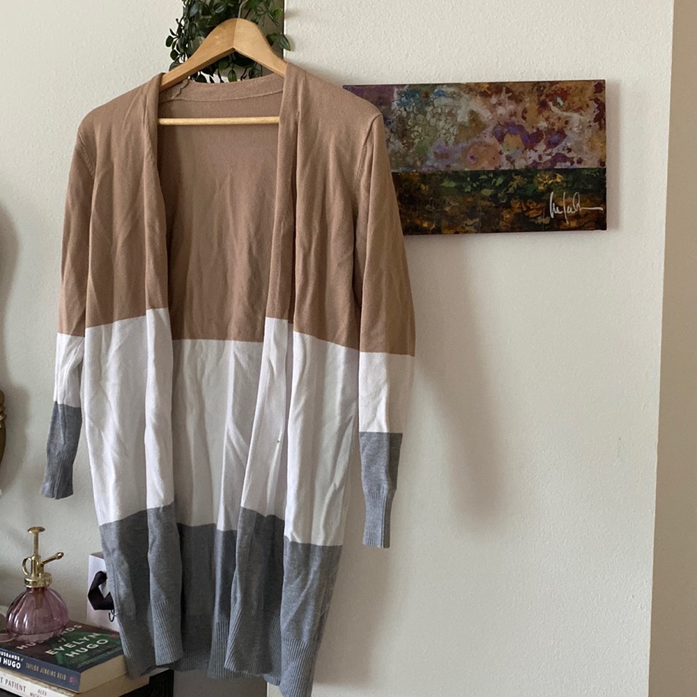 Amazon brand long color block cardigan